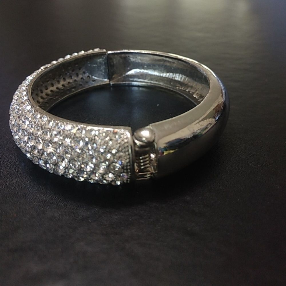 Silver Tone Rhinestone Bangle - image 4